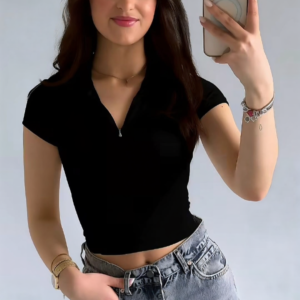 Black V-Neck Casual Top