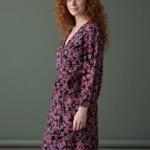 Elegant Black Floral Mini Wrap Dress