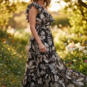One Sleeve Floral Dress