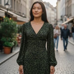 Dark Green Floral Maxi Dress with Wide Neck – Stylish Elegant Long Dress