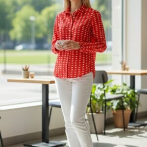 Orange Women’s Shirt with Beige Pattern – Casual Chic Everyday Top
