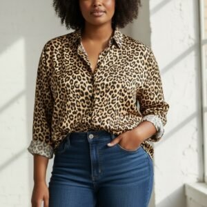 Brown Women’s Long Sleeve Shirt with Black Pattern