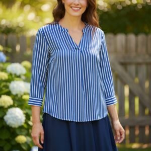 Blue White Striped Women’s Blouse – Casual Elegant Top