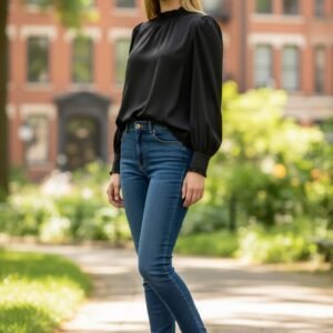 Black Long Sleeve Basic Blouse for Women