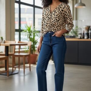 Elegant Women’s Leopard Print Wrap Top – Long Sleeve