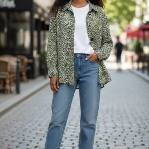 Elegant Women’s Green/Black Patterned Shirt – Long Sleeve