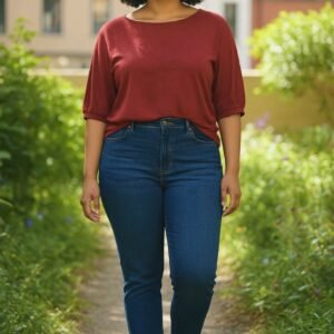 Long Red Half Sleeve Women’s Blouse – Elegant Casual Daily Top