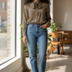 Tiger-print blouse with sleeves