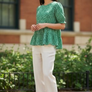 Green Dress with White Polka Dots