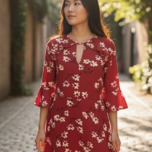 Red Floral Dress with White Flowers