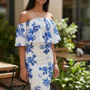 White Dress with Blue Flowers
