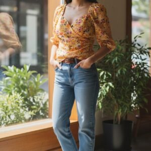 Orange Floral Blouse