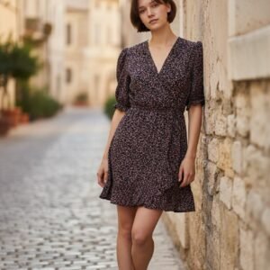 Brown floral V-neck dress