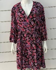 Elegant Black Floral Mini Wrap Dress