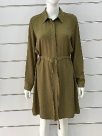 Olive Green Belted Shirt Dress for Women Casual Long