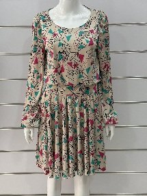 Printed dress with gathered waist and long sleeves