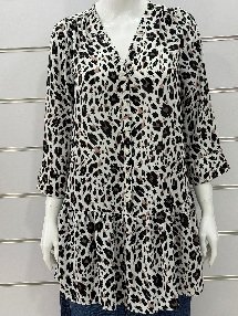 Women’s Long Sleeve Black & White Printed Shirt with Open Neck