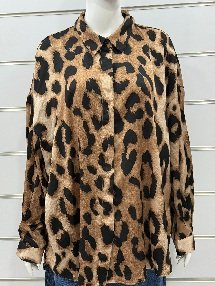 Brown Women’s Long Sleeve Shirt with Black Pattern