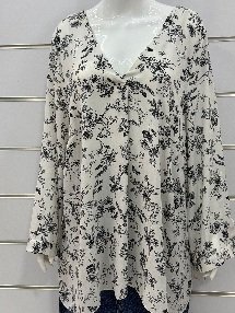 Women’s Floral Blouse with V-Neck and Long Sleeves