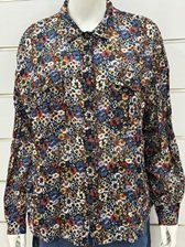 Women’s Navy Floral Print Shirt Collar Long Sleeve Blouse