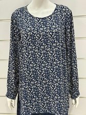 Women’s Navy Blue Floral Print Long Sleeve Blouse