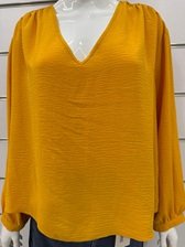 Women’s Mustard Yellow V-Neck Long Sleeve Blouse
