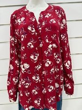 Red Floral Women’s Blouse with White Flowers – Soft Feminine Top