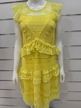 Elegant Yellow Lace Ruffle Dress for Women – Chic Designer Statement for Special Occasions