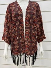Women’s Boho Printed Kimono Cardigan with Fringe Hem