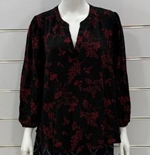 Black Blouse with Red Floral Pattern