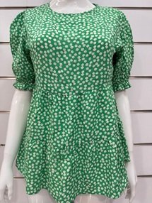 Green Dress with White Polka Dots