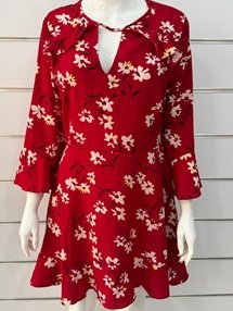 Red Floral Dress with White Flowers