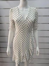 White Short Dress with Black Polka Dots